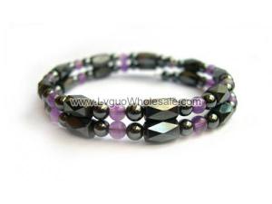 18cm Stone Beaded Hematite Metal Wire Bangle Bracelet